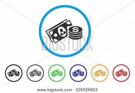 Money Cash rounded icon. Style is a flat money cash gray symbol inside light blue circle with black, gray, green, blue, red, orange variants. Vector designed for web and software interfaces.