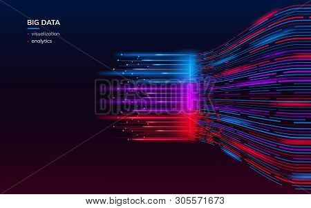 Fractal Elements With Lines For Big Data Analysis Visualization. Complex Bigdata Connection Or Abstr