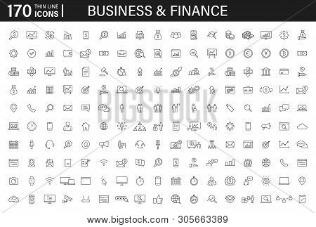 Big Set Of 170 Business And Finance Web Icons In Line Style. Money, Bank, Contact, Infographic. Icon