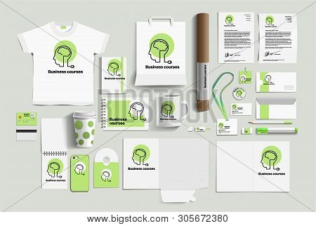 Corporate Identity Of The Business Courses Company. Stock Vector Mockup Set. Template Design Element