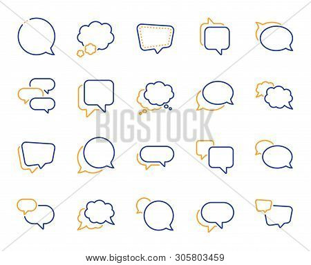 Speech Bubbles Line Icons. Social Media Message, Comic Bubbles And Chat. Think Sticker, Comment Spee