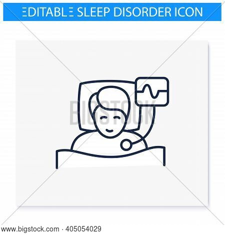 Polysomnography Line Icon. Sleep Study. Heart, Sleep Examination. Sleep Disorder. Healthy Sleeping C