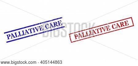 Grunge Palliative Care Seal Stamps In Red And Blue Colors. Seals Have Rubber Style. Vector Rubber Im