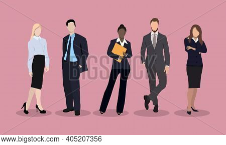 Business People Are Led By A Leader. Vector Illustration. Business Characters Set. International Bus