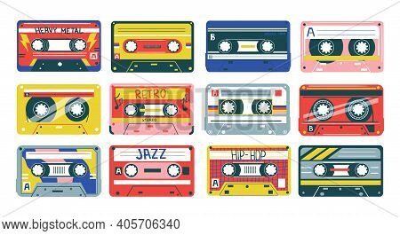 Retro Cassette. Heavy Metal, Jazz Or Hip-hop Music. 90s And 80s Analog Song Records. Old-fashioned A