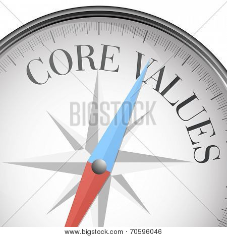 detailed illustration of a compass with core values text, eps10 vector