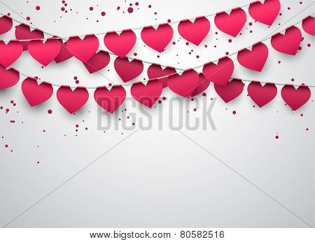 Celebrate banner. Love party heart flags with confetti. Vector illustration.  