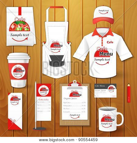 Set of restaurant corporate identity, burgers, uniform, flyer, shirt, cup, menu, package, apron,  co