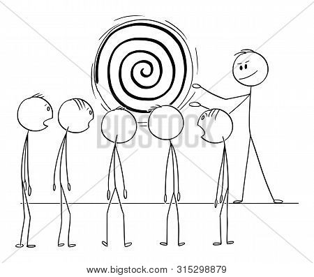 Vector Cartoon Stick Figure Drawing Conceptual Illustration Of Man, Manager Or Business Leader Hypno