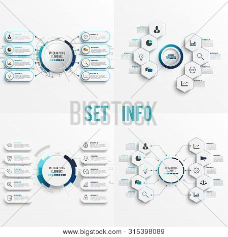 Set Vector Infographic Template With 3d Paper Label, Integrated Circles. Business Concept With 8, 10