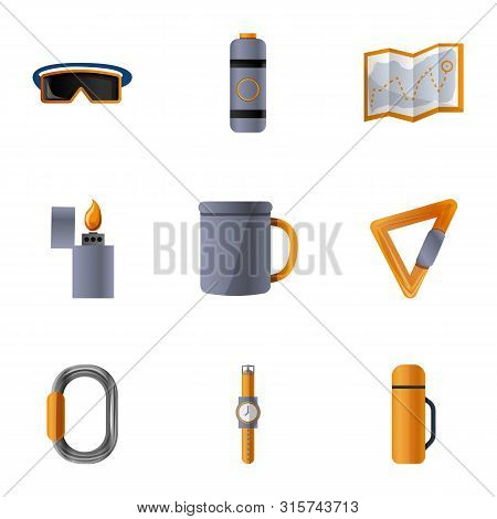 Alpinism Tool Icon Set. Cartoon Set Of 9 Alpinism Tool Vector Icons For Web Design Isolated On White