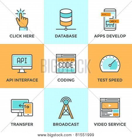 App Develop And Data Technology Line Icons Set