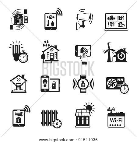 Smart house black icons set