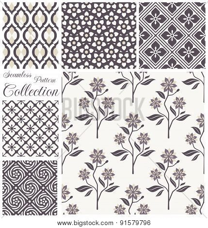 Vector patterns collection. Set of seamless floral backgrounds.