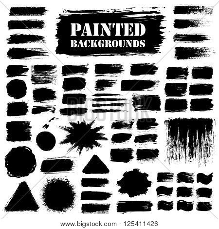 Black grunge background set, paint texture. Brush strokes with paint splash. Brush paint grunge border. Brush stroke vector, paint brush grunge texture, grunge banners, grunge elements for your design