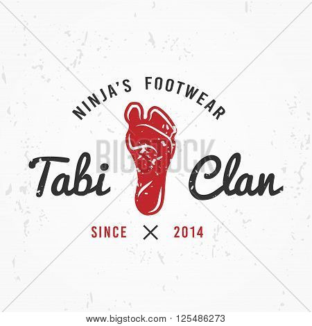 Japanese Ninja Logo. Footwear insignia design. Vintage tabi foot  badge. Martial art Team t-shirt illustration concept on grunge background.