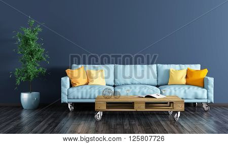 Interior Of Living Room With Sofa 3D Render