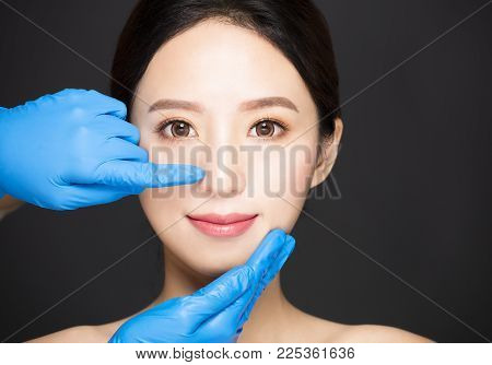 Closeup  Young Woman Face With Medical Beauty Concept