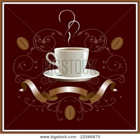 Tazza di caffè con elementi di design astratto. Illustrazione vettoriale.