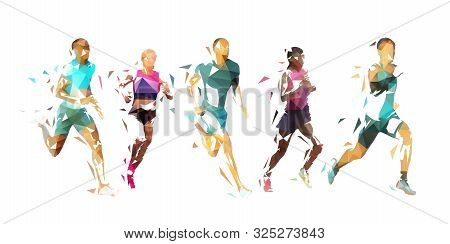 Run, Group Of Running People, Low Poly Vector Illustration. Geometric Runners