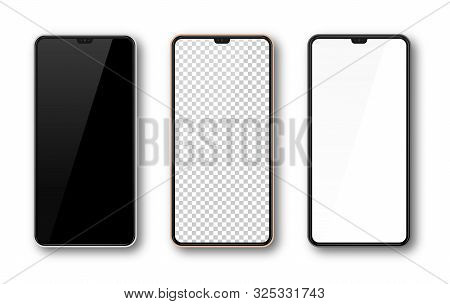 Realistic Smartphone Mockup Set. Mobile Phone Mock Up Screen For Your Design. Modern Digital Device 