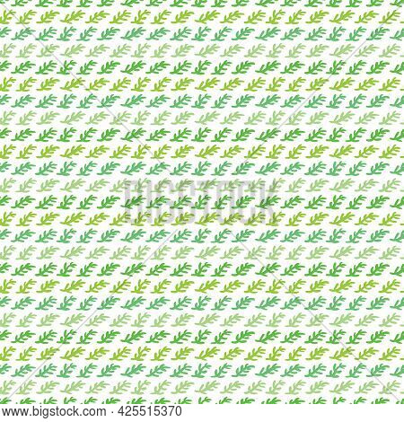 Seamless Pattern Made Of Gren Hand Drawn Leaf Elements On White Background