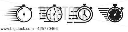 Timer Icons Set. Quick Time Or Deadline Icon. Express Service Symbol. Countdown Timer And Stopwatch 