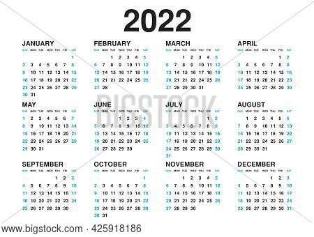 Calendar 2022 Template Vector, Simple Minimal Design, Planner 2022 Year, Wall Calendar 2022 Year, We