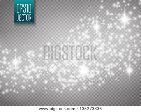 Vector gold glitter wave abstract background. Silver glittering star dust trail sparkling particles on transparent background. Magic background