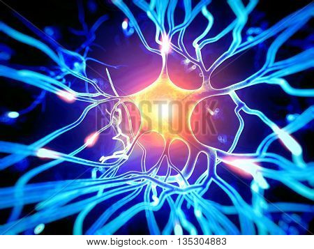 3d rendered, medically accurate 3d illustration of the active neuron cell