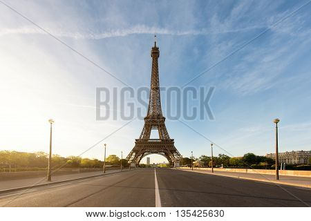 Paris France landmarks - The Eiffel tower at Paris from the river Seine in morning. Paris France. Eiffel Tower is iron lattice tower on the Champ de Mars in Paris France.