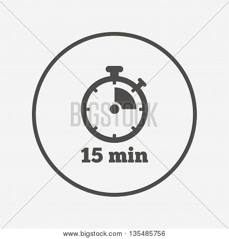 Timer sign icon. 15 minutes stopwatch symbol. Flat timer icon. Simple design timer symbol. Timer graphic element. Round button with flat timer icon. Vector