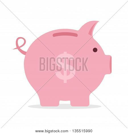 Piggy bank saving money in flat style. Investment planning concept money box. Finance piggy bank icon for cash and coins vector. Pig isolated on white background.