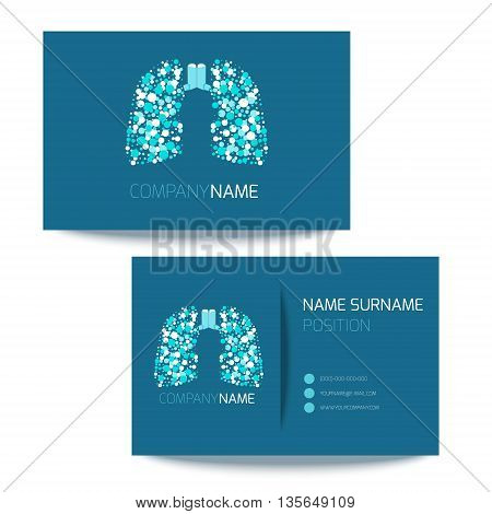 Medical business card template with inhalers and lungs filled with air bubbles. Vector lungs logo graphic design for pulmonary clinics and medical centers. Medical card corporate identity.