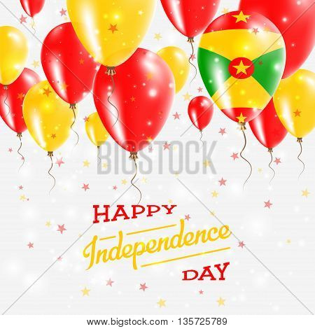 Grenada Vector Patriotic Poster. Independence Day Placard With Bright Colorful Balloons Of Country N