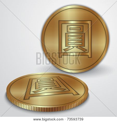 Vector illustration of gold coins with Chinese Yan currency sign