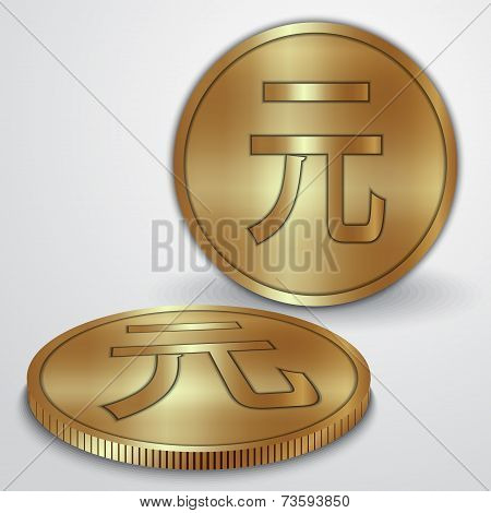 Vector illustration of gold coins with Chinese Yan currency sign