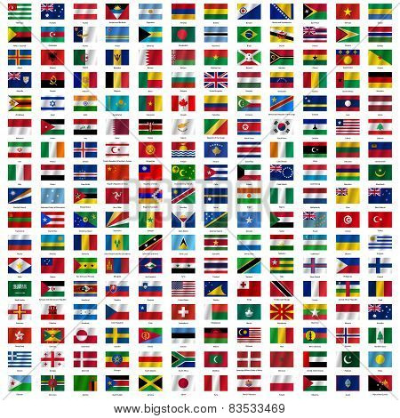 Flags of the world and  map on white background. Vector illustra