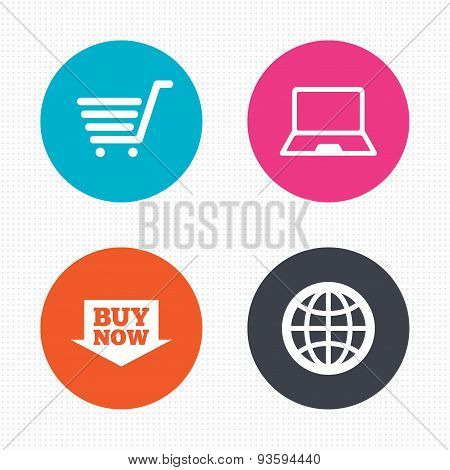 Online shopping icons. Notebook pc, cart, buy.