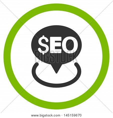 Seo Geotargeting vector bicolor rounded icon. Image style is a flat icon symbol inside a circle, eco green and gray colors, white background.