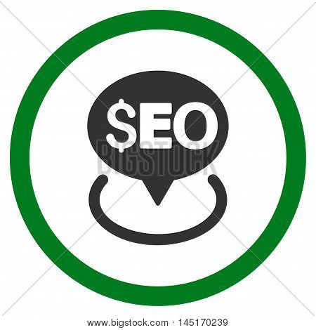 Seo Geotargeting vector bicolor rounded icon. Image style is a flat icon symbol inside a circle, green and gray colors, white background.