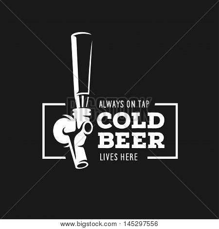 Beer tap with advertising quote. Chalkboard design element for beer pub. Vector vintage illustration.