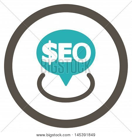 Geotargeting Seo rounded icon. Vector illustration style is flat iconic bicolor symbol, grey and cyan colors, white background.