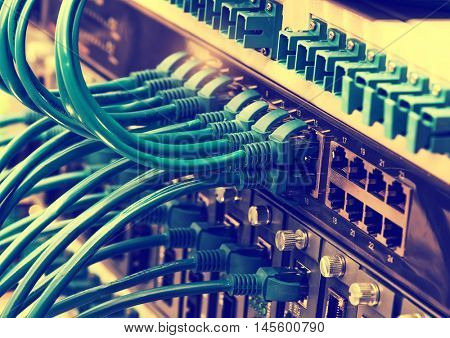 Network panel, switch and cable in data center