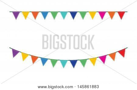 Bunting festive flags and garland festive flags set. Colorful festive flags vector illustration. Elements festive flags celebrate, party or festival design festive flags. Triangle celebrate festive.