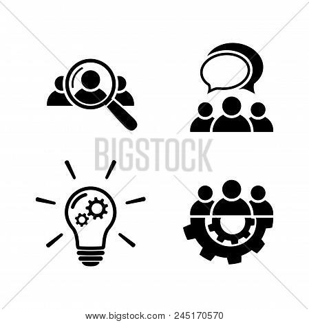 Teamwork Icon Set. Human Resource Icon. People Talking Icon.idea Icon - Lamp Bulb And Gear. Search F