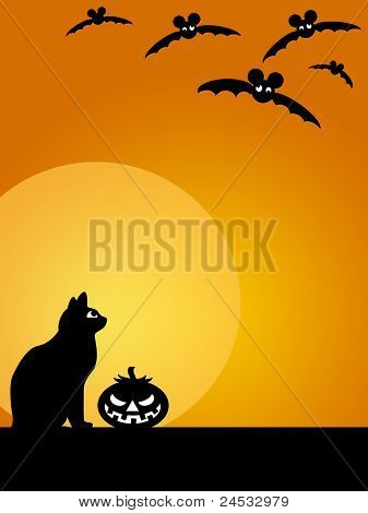 Scolpito pipistrelli e Luna gatto zucca di Halloween