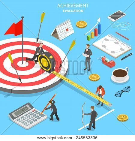 Flat Isometric Vector Concept Of Achievement Evaluation, Company Performance, Business Target.