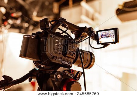 Behind The Scenes Of Video Production Or Video Shooting At Studio Location With Film Crew Camera Tea