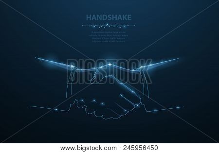 Vector Man Handshake. Abstract Polygonal Businessman Handshake Illustration Dark Blue Background And